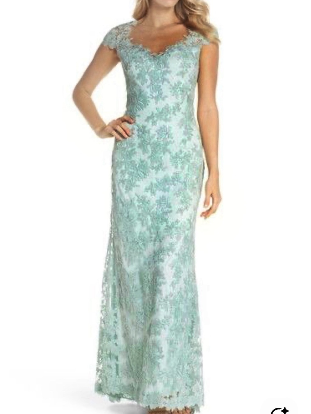 Tadashi Shoji Mint Green Lace Formal Gown Dress 14